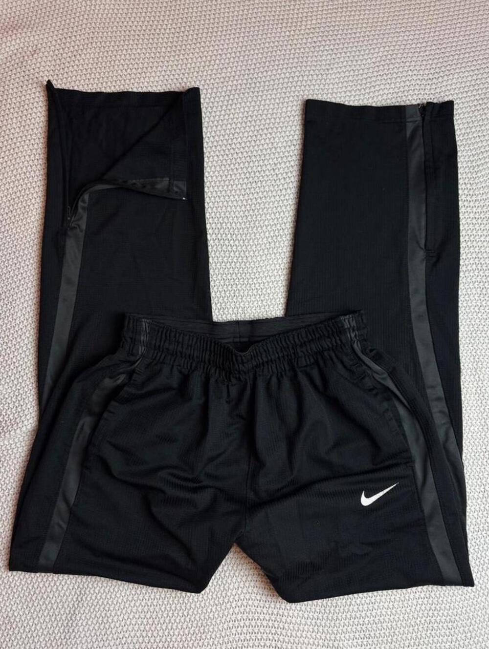 Nike mens black track pants zip side dri fit sz medium gym workout running